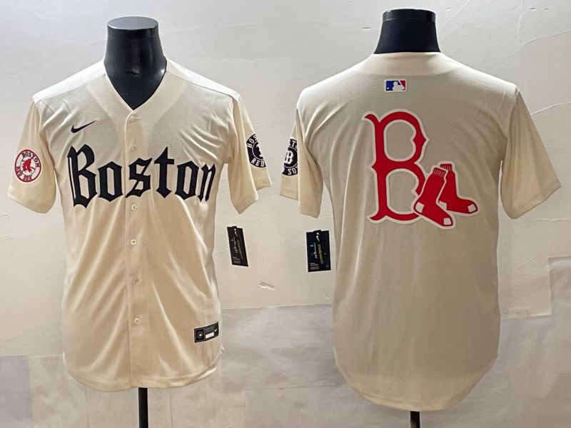 Men 2025 Boston Red Sox Blank Cream Five generations Joint Name Nike MLB Jersey style 6